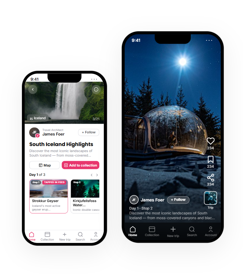 Airmango app — trip view and immersive content view